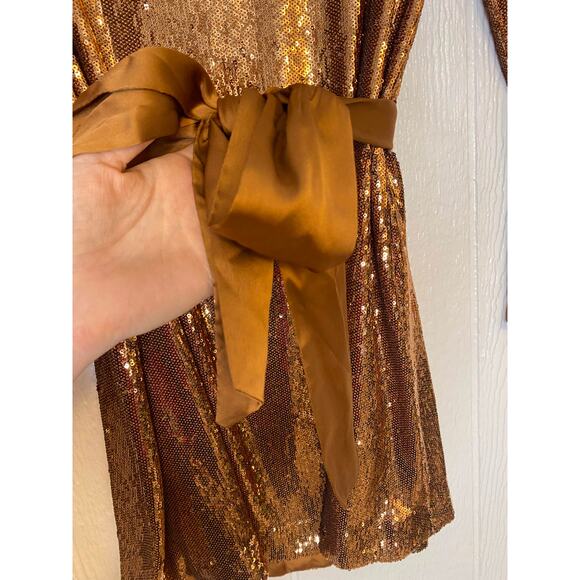 RAMY BROOK Hallie Belted Bronze Sequin Crew Neck Shift Dress US XS NWT - Picture 9 of 12
